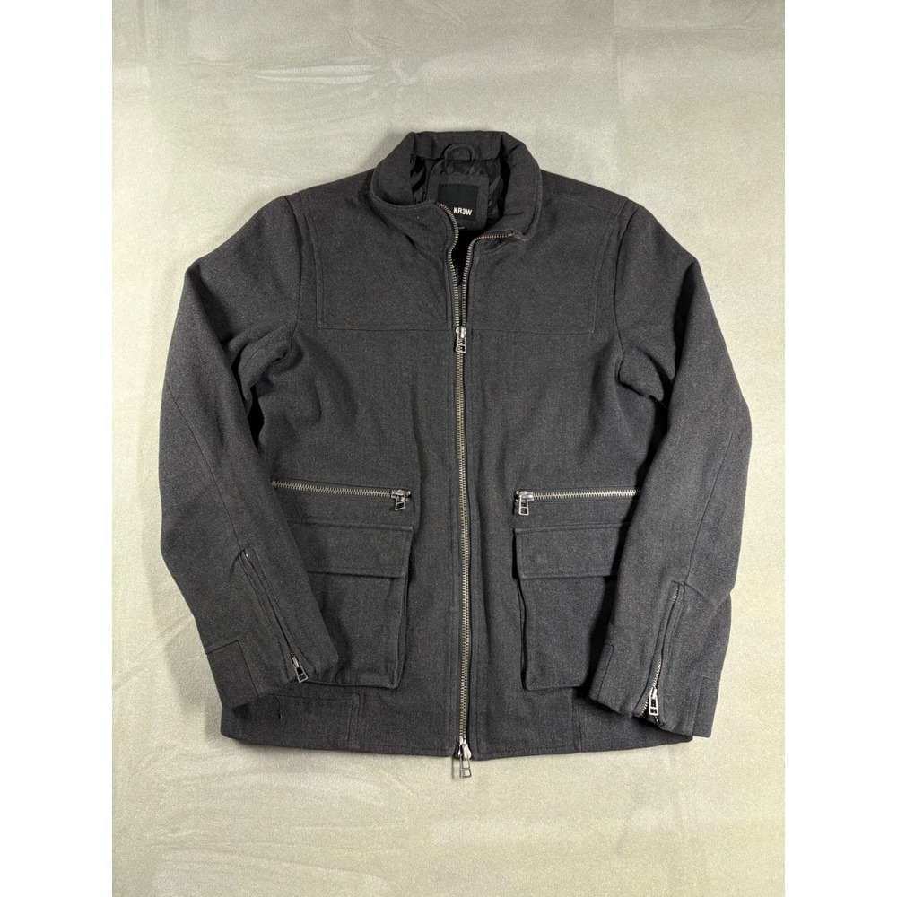 KR3W Mens Full Zip Jacket Charcoal Gray Skate Utility Coat Medium